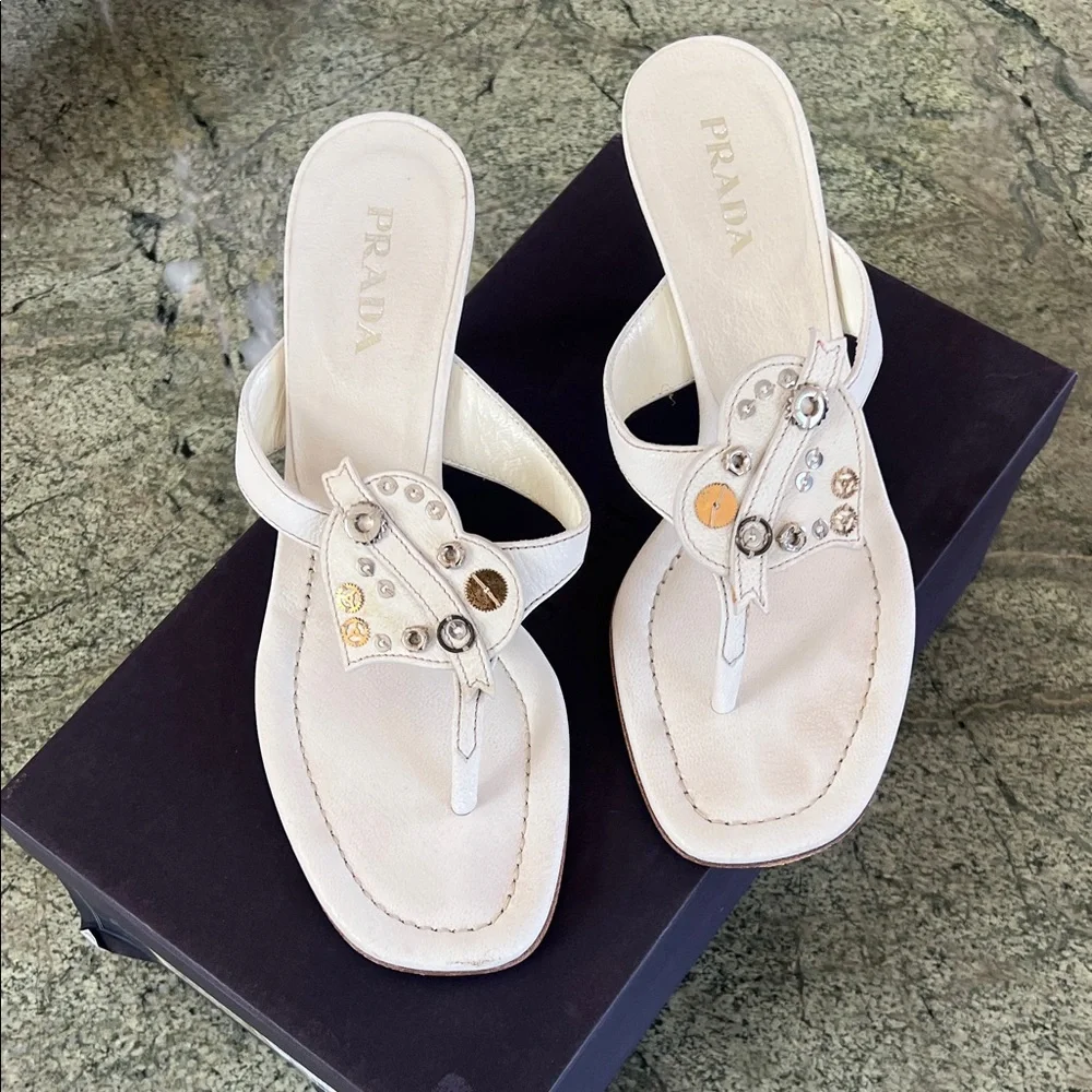 Prada Women's Elegant Cream Heels - Picture 2 of 5